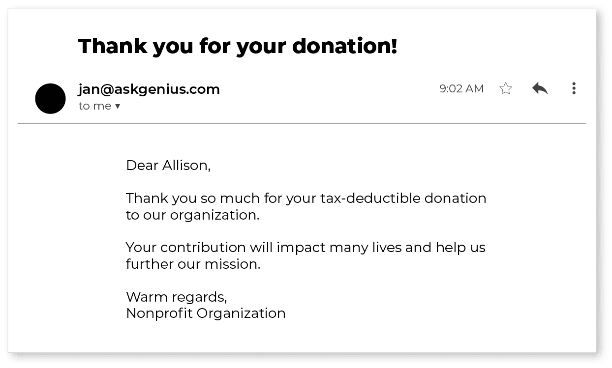 Donation email confirmation
